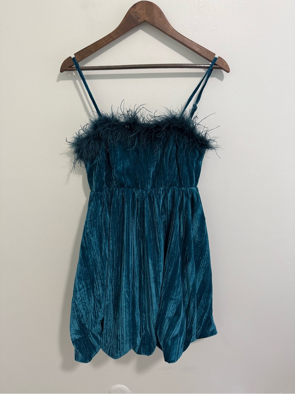 Entro Feather Bubble Hem Velvet Mini Dress